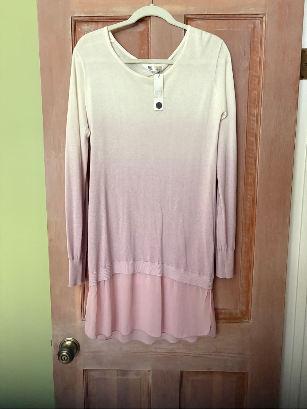 My Tribe Long-Sleeve Layered Ombré Dress — Pink/Cream cashmere silk blend
